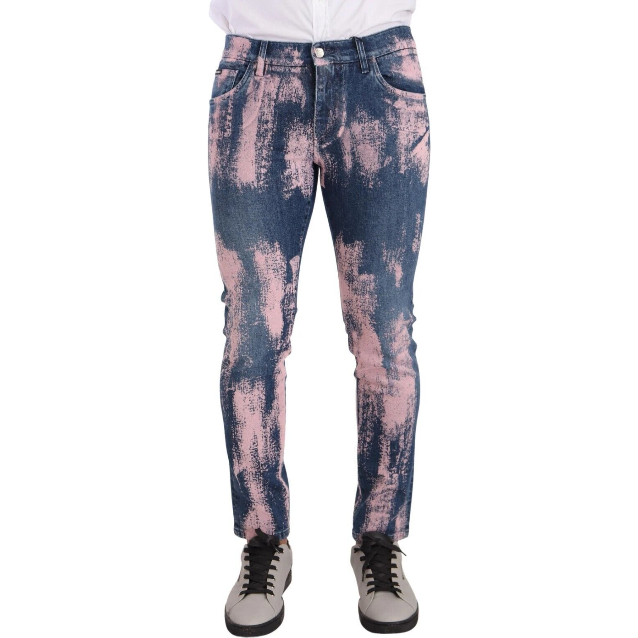 Blue Pink Tie Dye Cotton Skinny Denim Jeans