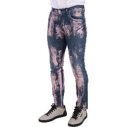 Blue Pink Tie Dye Cotton Skinny Denim Jeans