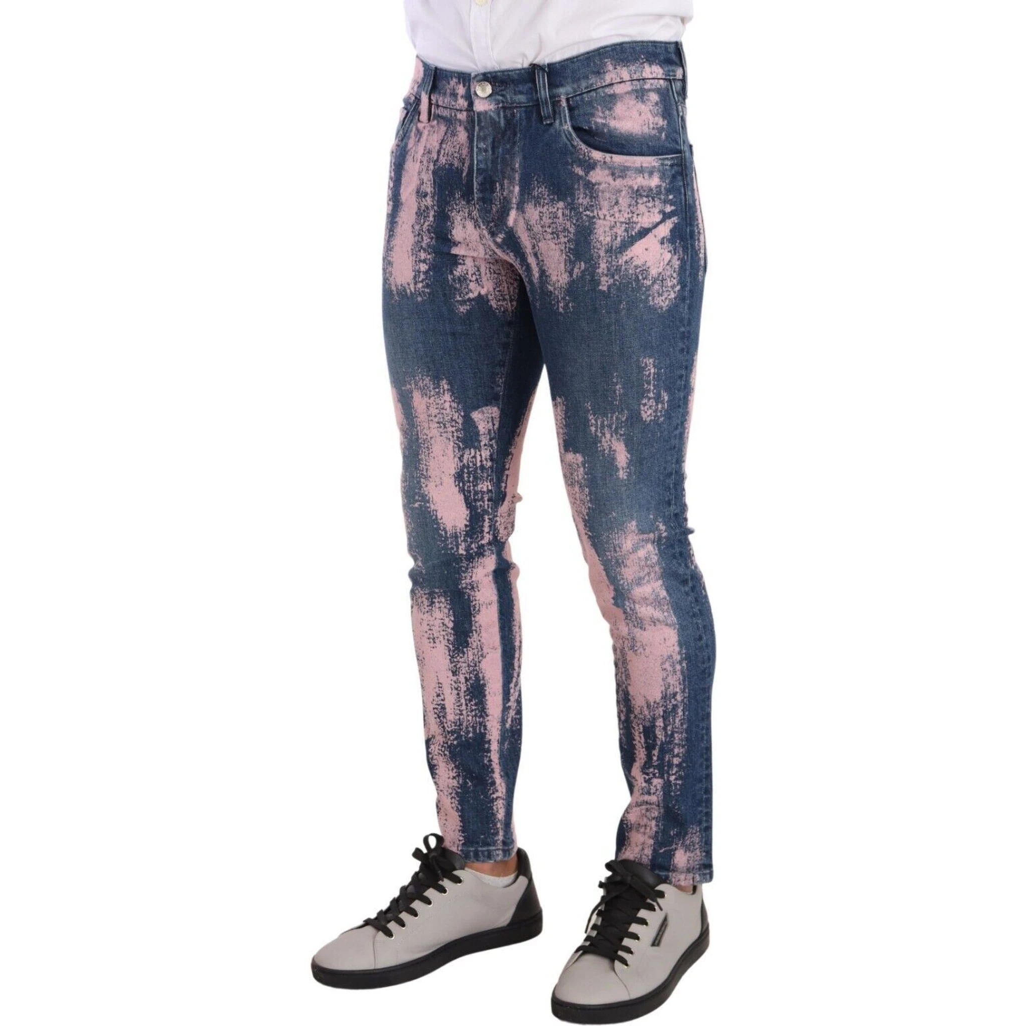 Blue Pink Tie Dye Cotton Skinny Denim Jeans