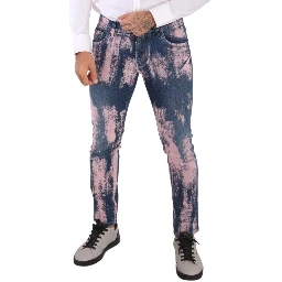 Blue Pink Tie Dye Cotton Skinny Denim Jeans