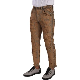 Brown Distressed Cotton Regular Denim Jeans
