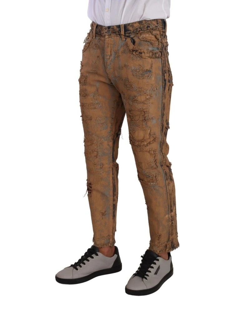 Brown Distressed Cotton Regular Denim Jeans alternative
