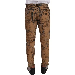 Brown Distressed Cotton Regular Denim Jeans