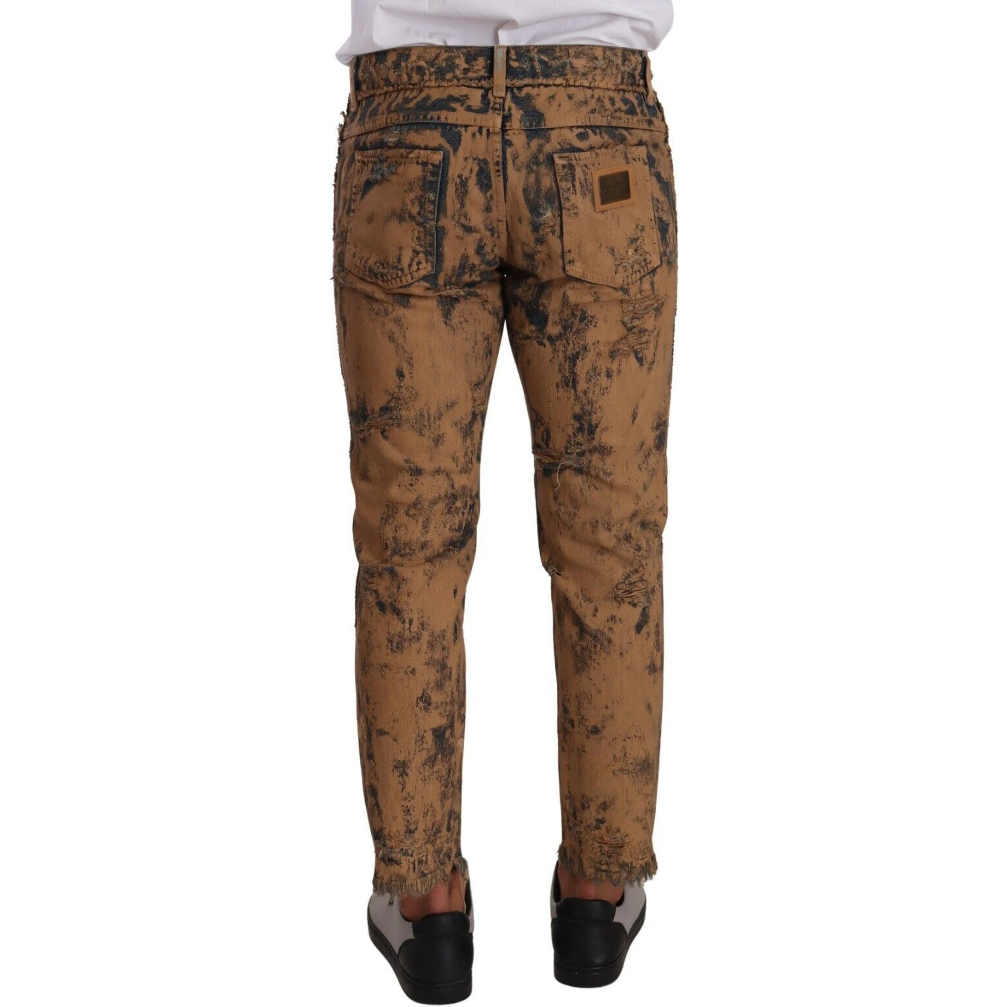 Brown Distressed Cotton Regular Denim Jeans