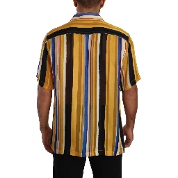 Yellow Striped Short Sleeve Silk Shirt