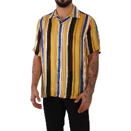Yellow Striped Short Sleeve Silk Shirt