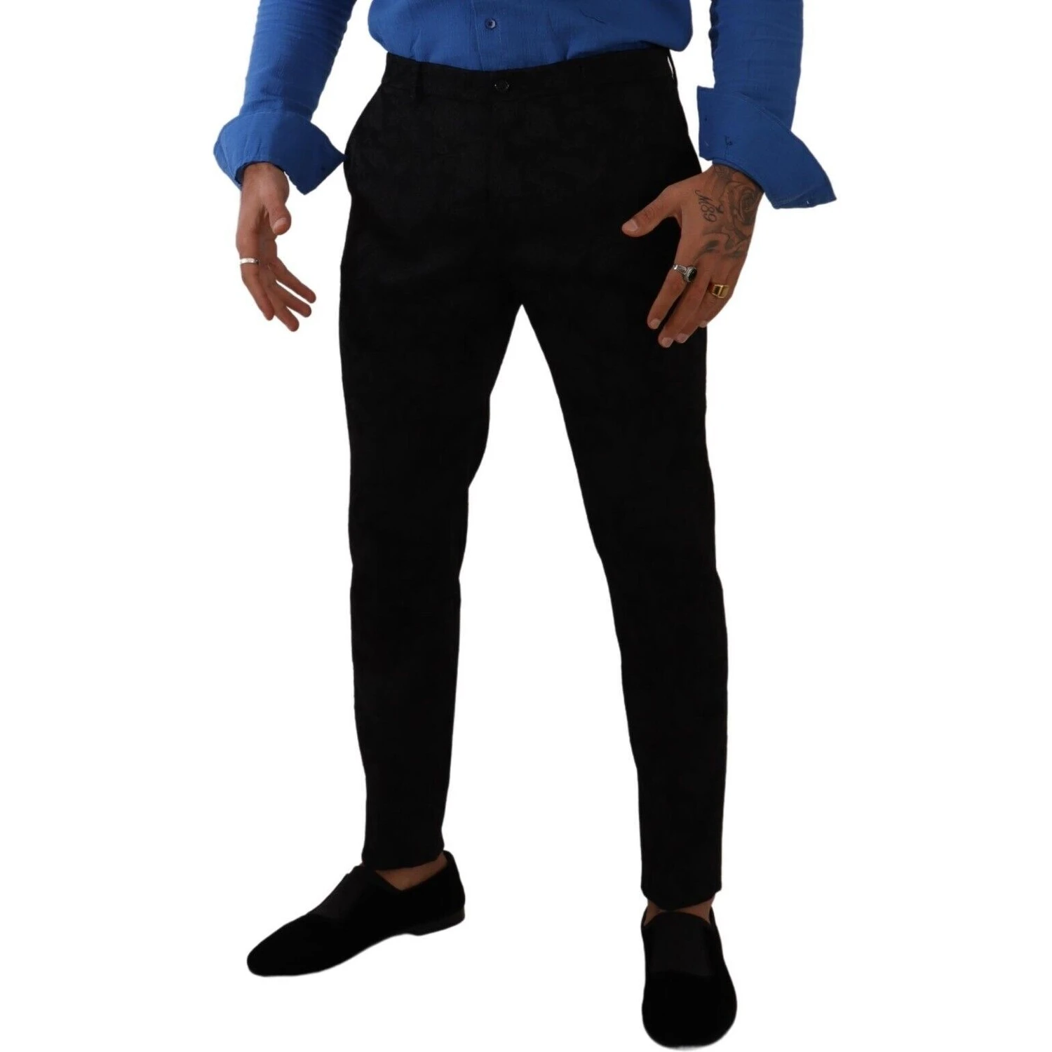 Black Brocade Skinny Formal Trouser Dress Pants