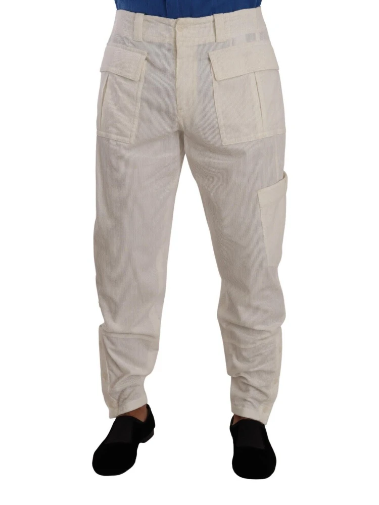Off White Cotton Corduroy Cargo Pants