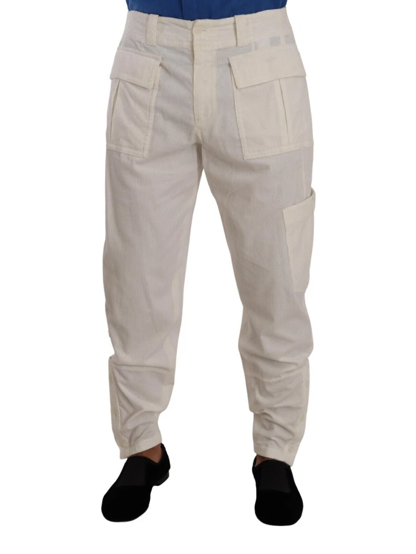 Off White Cotton Corduroy Cargo Pants