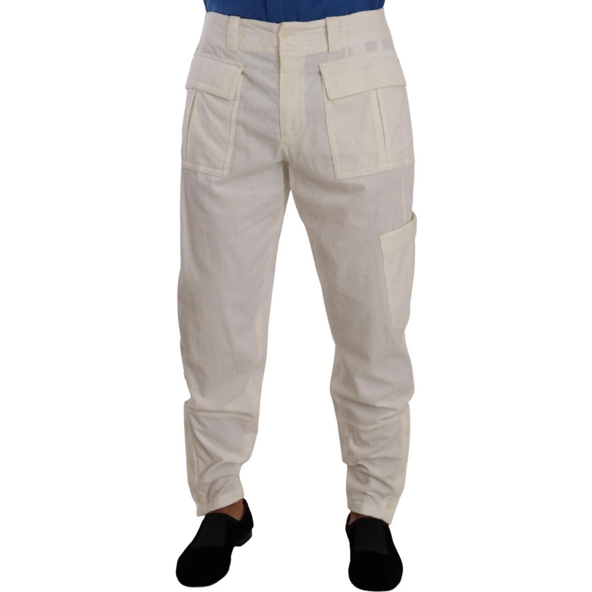 Off White Cotton Corduroy Cargo Pants