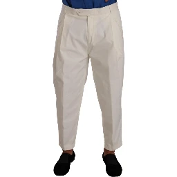 White Cotton Tapered Men Trouser Dress Pants