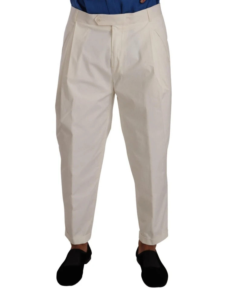White Cotton Tapered Men Trouser Dress Pants