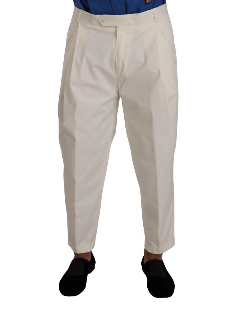 White Cotton Tapered Men Trouser Dress Pants