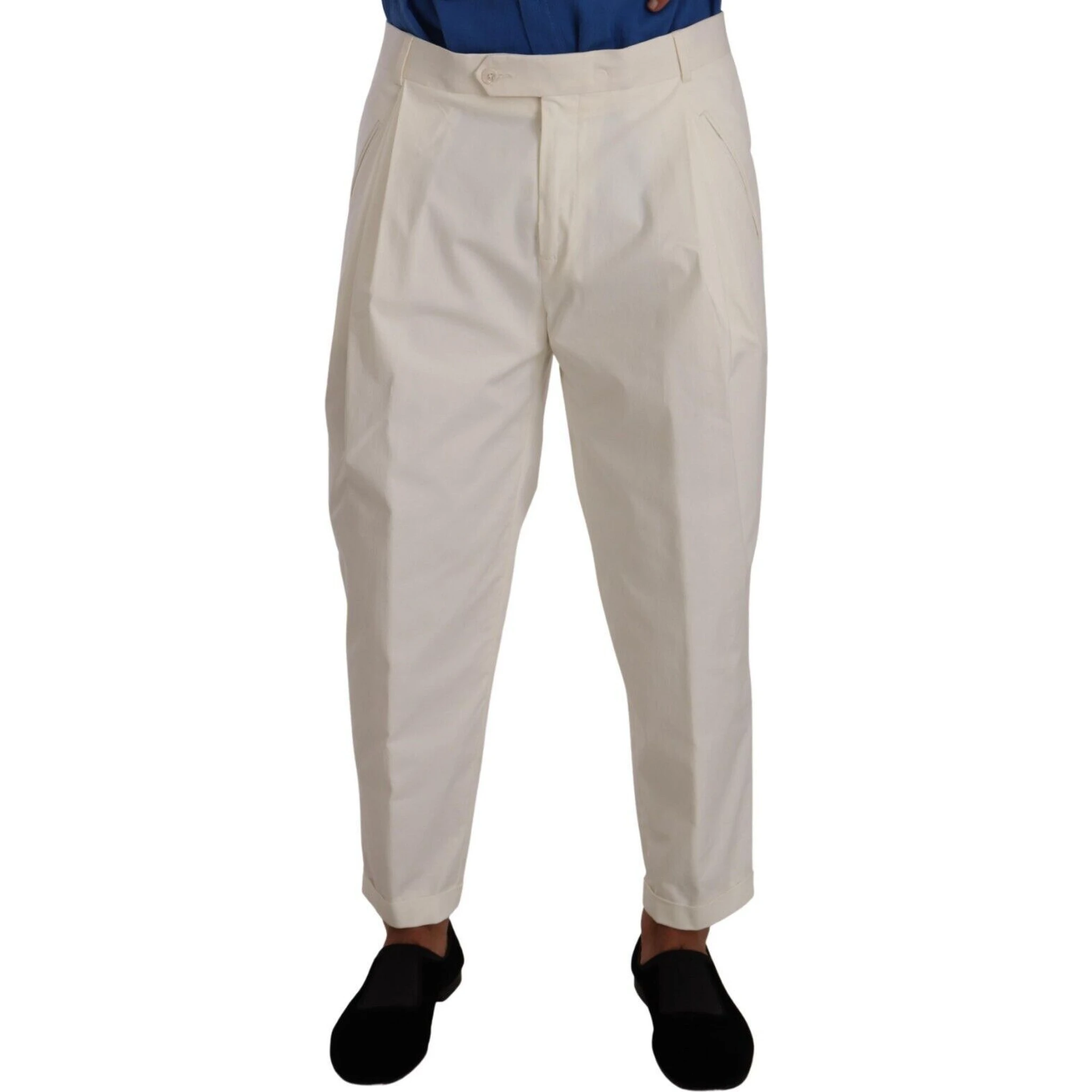 White Cotton Tapered Men Trouser Dress Pants