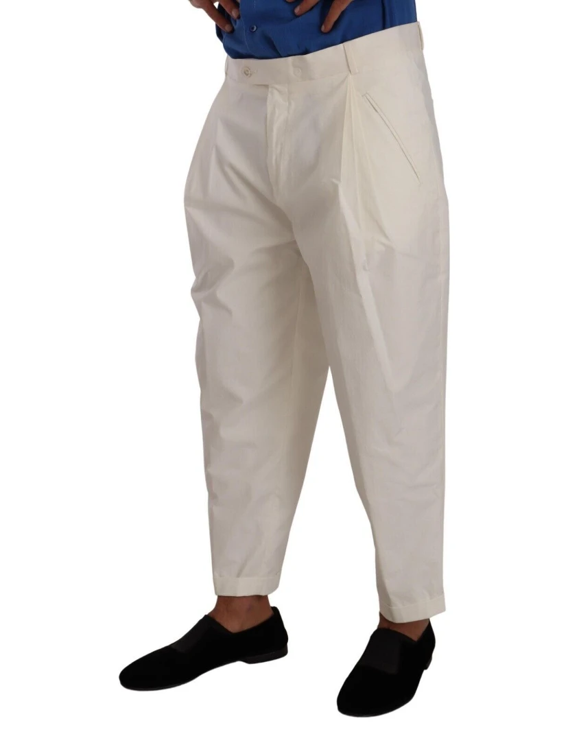 White Cotton Tapered Men Trouser Dress Pants