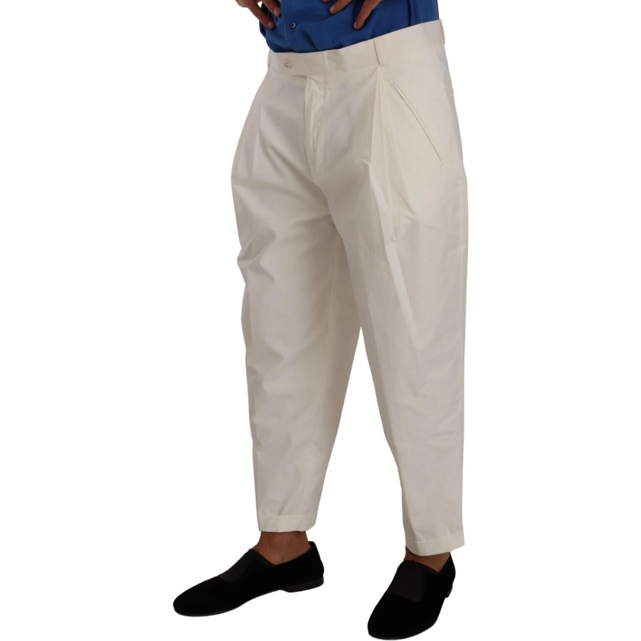 White Cotton Tapered Men Trouser Dress Pants