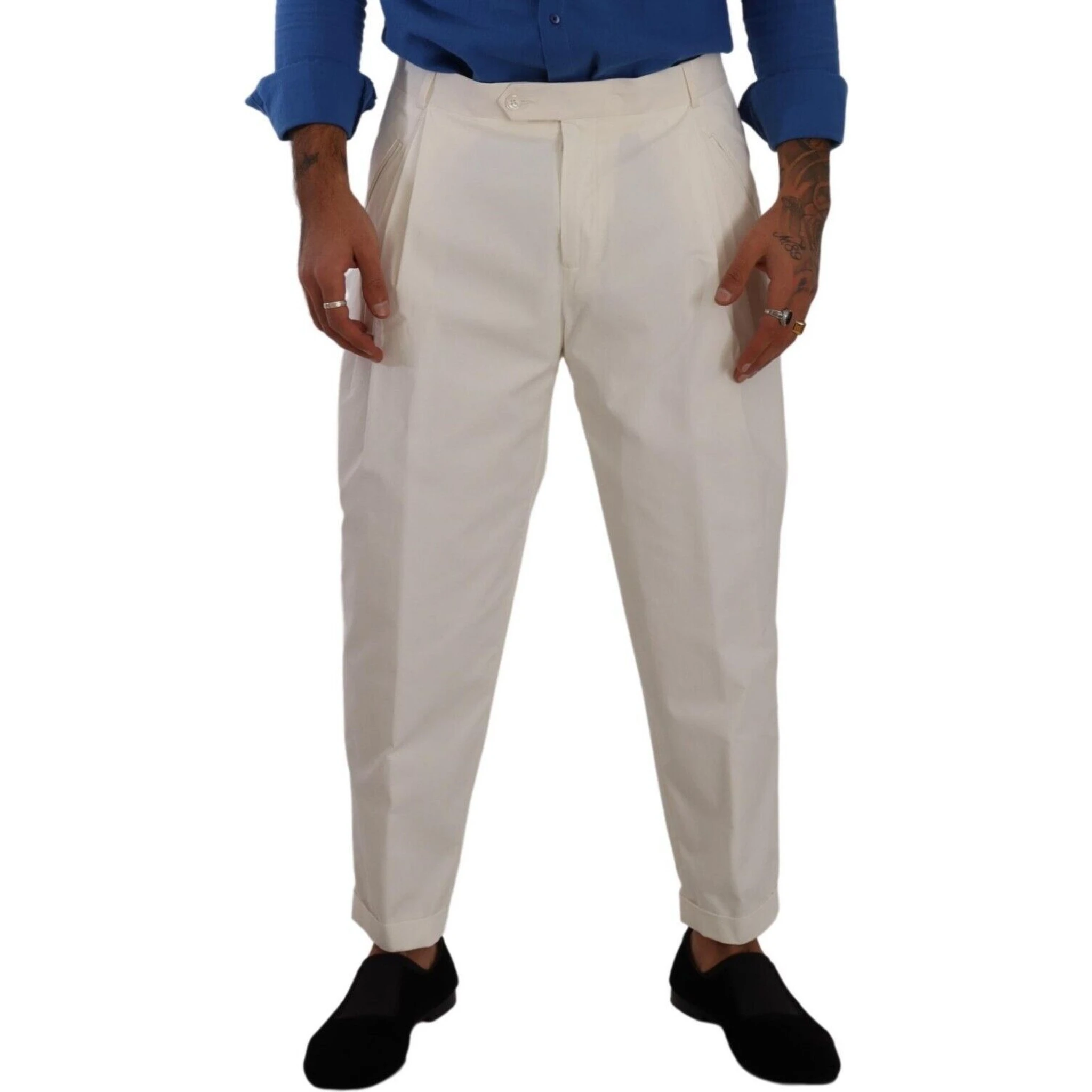 White Cotton Tapered Men Trouser Dress Pants