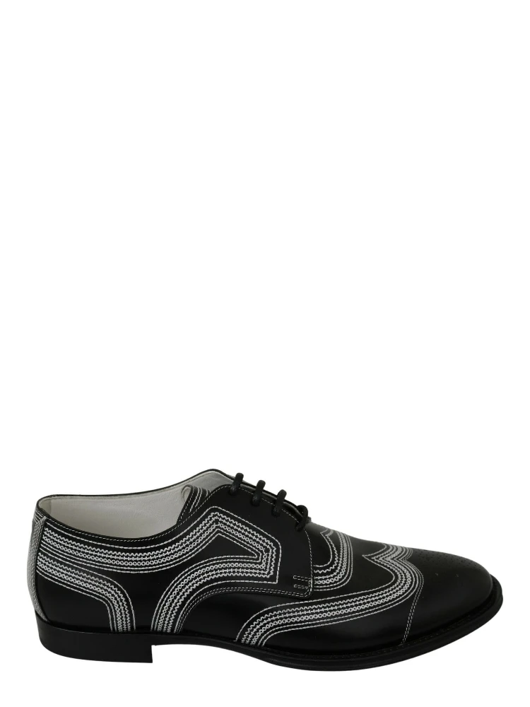 Black Leather Derby Formal White Lace Shoes