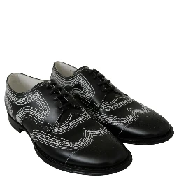 Black Leather Derby Formal White Lace Shoes