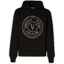 Black Cotton Logo Details Hooded Sweatshirt