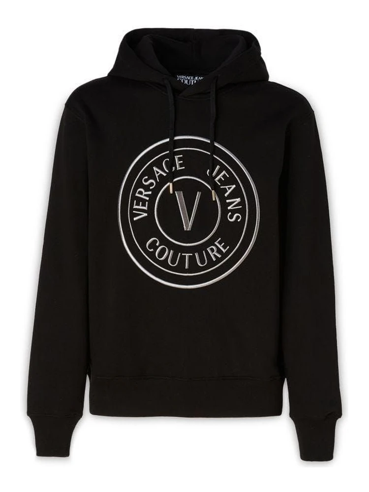 Black Cotton Logo Details Hooded Sweatshirt