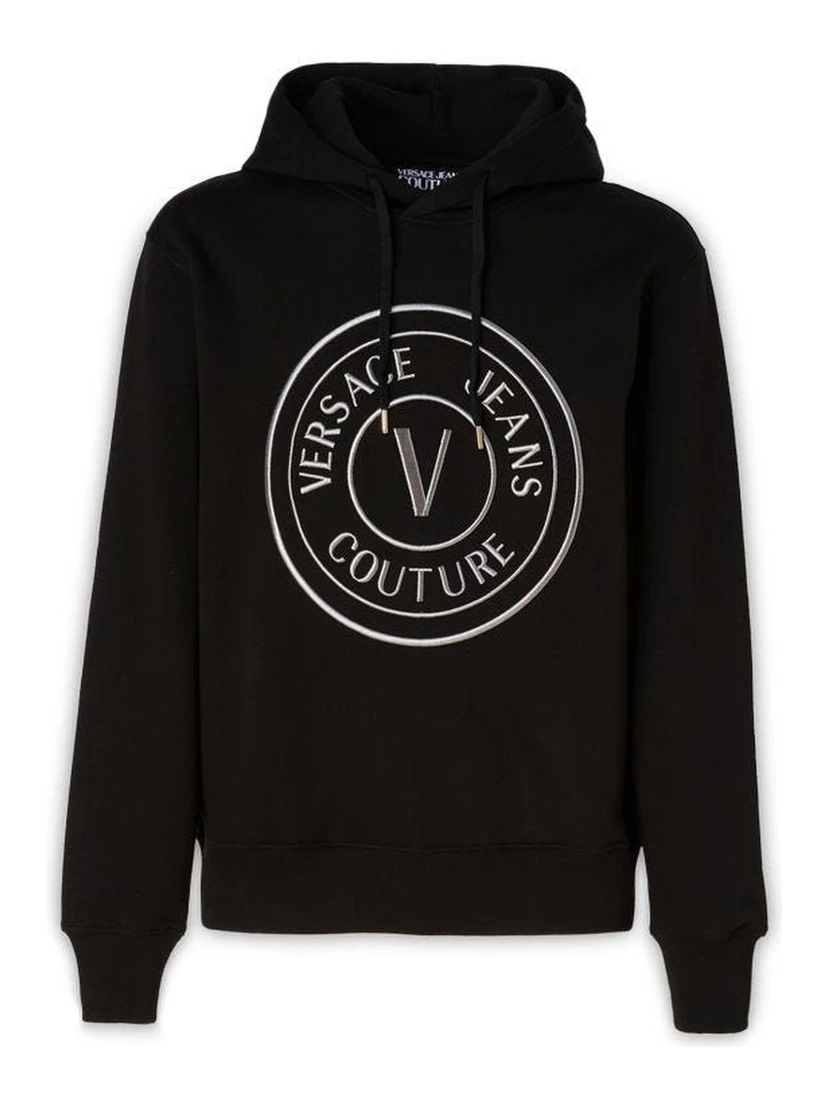 Black Cotton Logo Details Hooded Sweatshirt