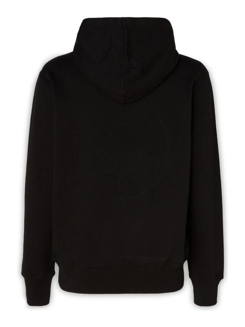 Black Cotton Logo Details Hooded Sweatshirt