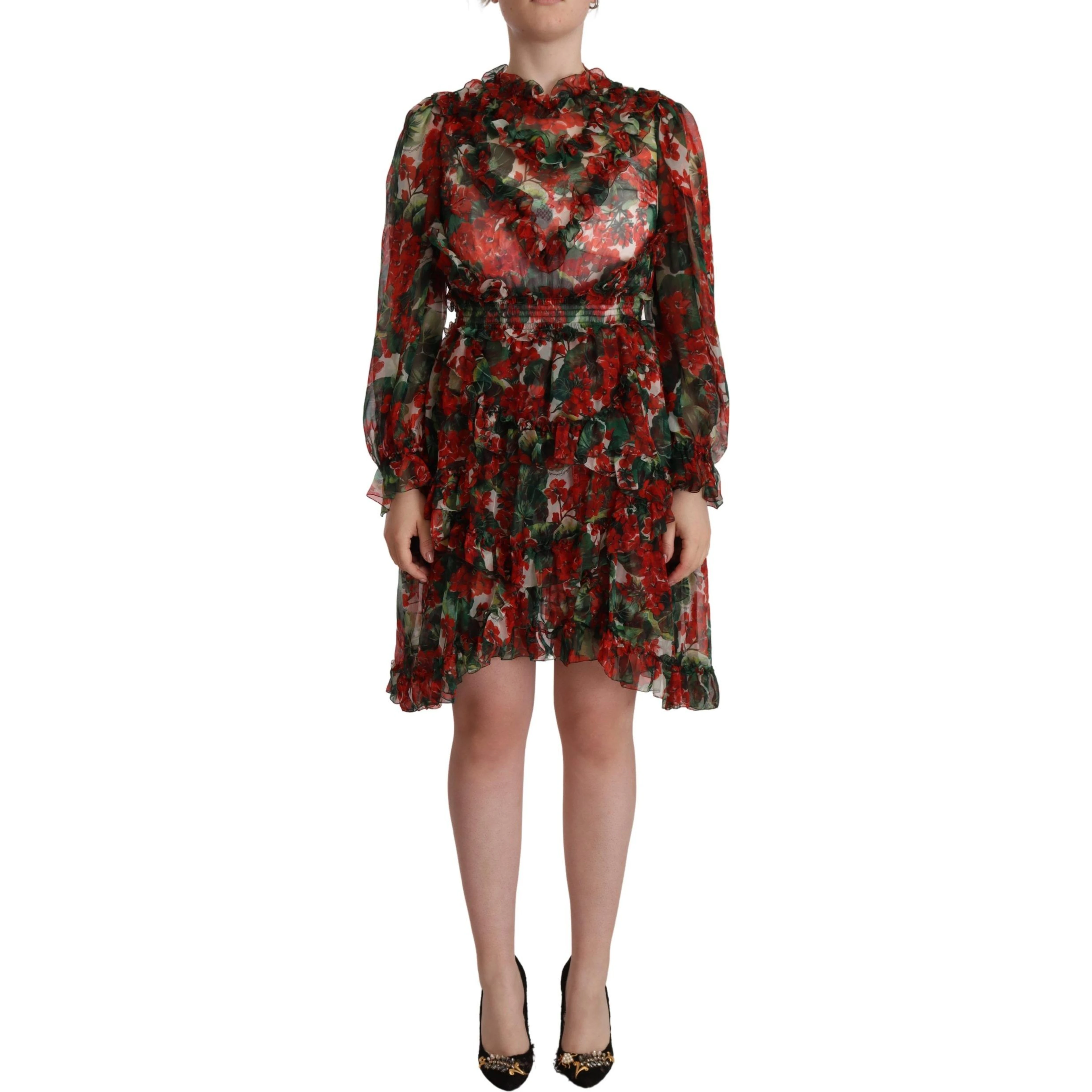 Multicolor Red Floral Silk Long Maxi Dress
