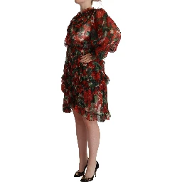 Multicolor Red Floral Silk Long Maxi Dress