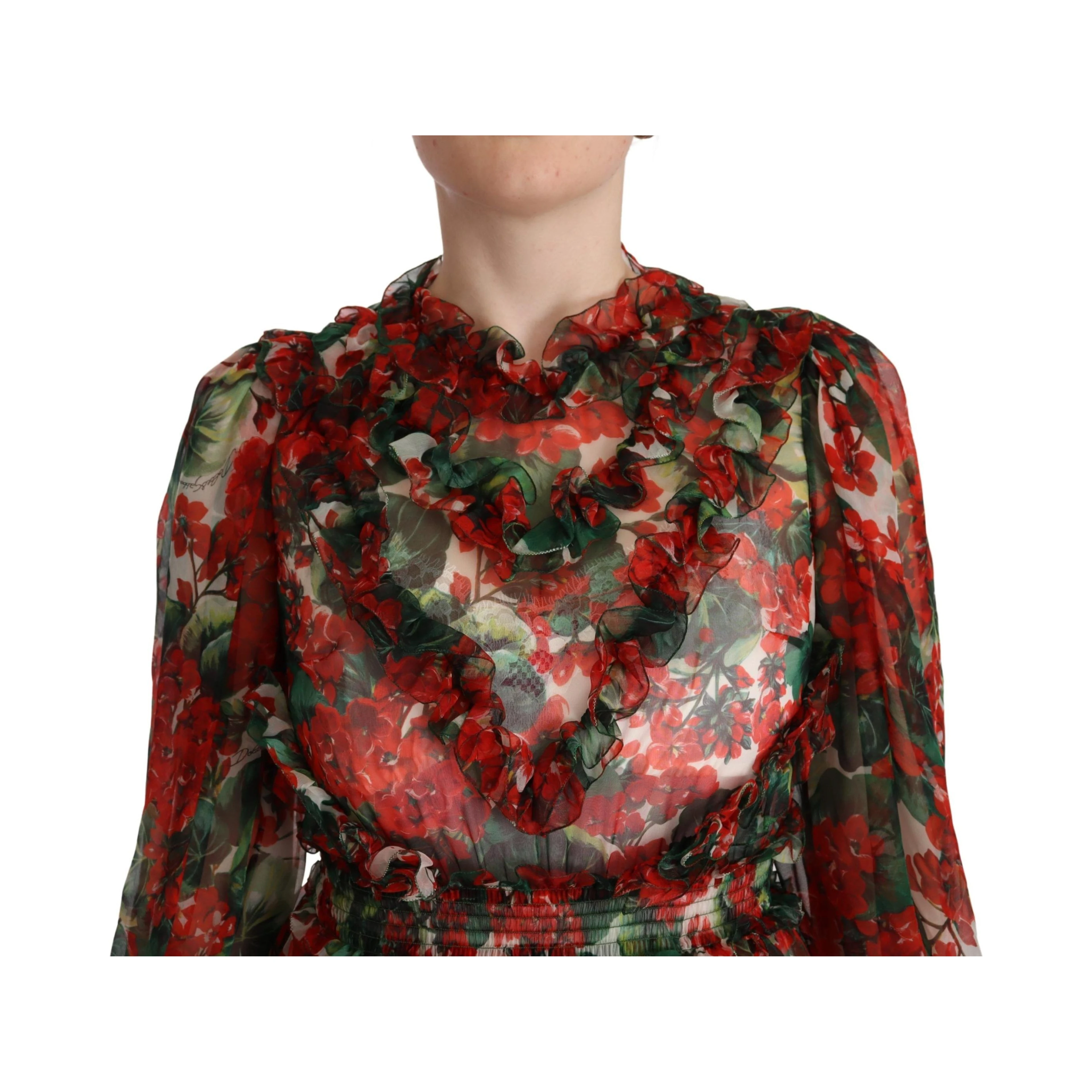 Multicolor Red Floral Silk Long Maxi Dress