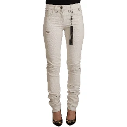 White Mid Waist Cotton Denim Slim Fit Jeans