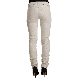 White Mid Waist Cotton Denim Slim Fit Jeans