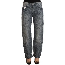 Gray Washed Mid Waist Straight Denim Folded Hem Jeans