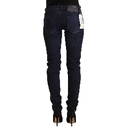 Blue Washed Cotton Low Waist Slim Fit Denim Jeans