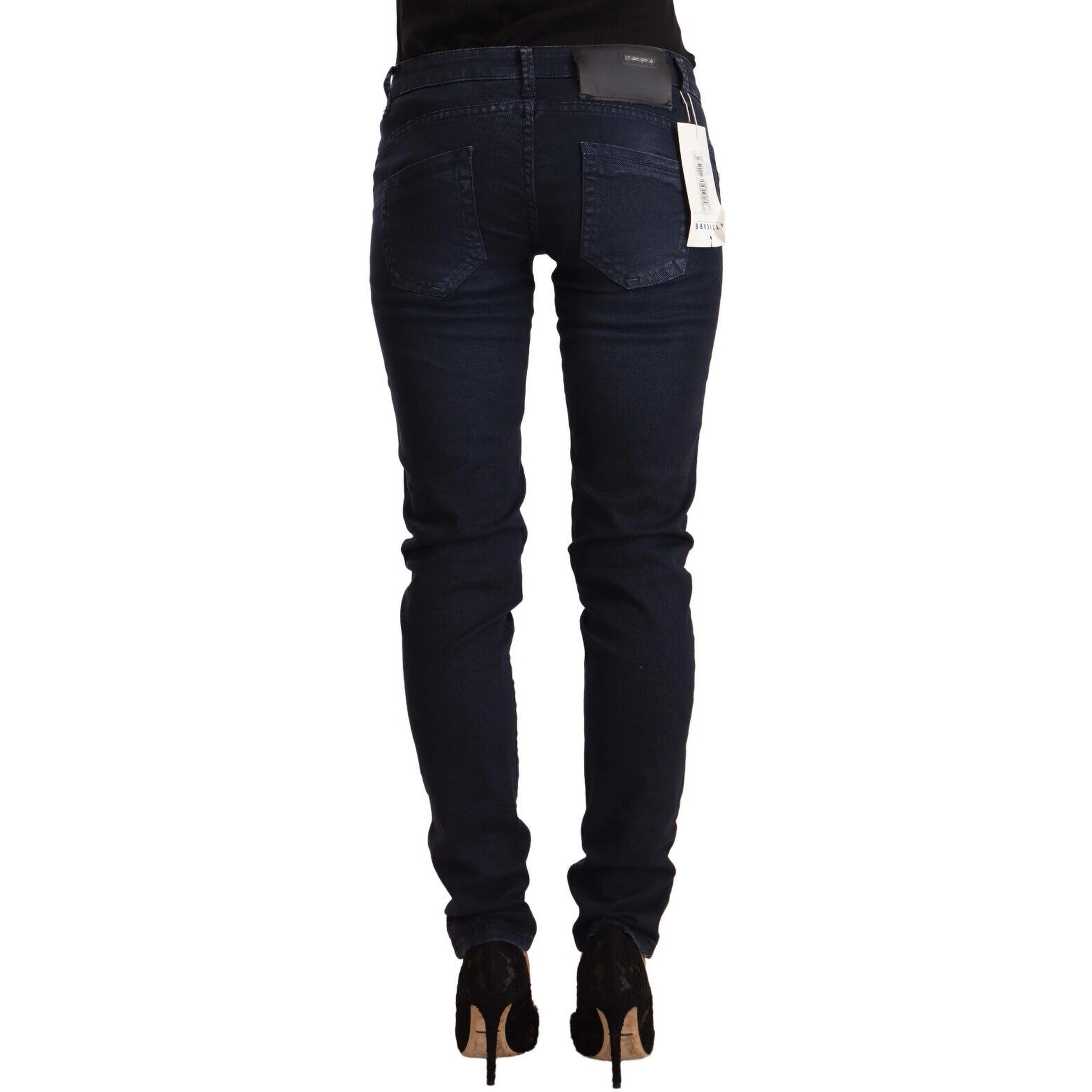 Blue Washed Cotton Low Waist Slim Fit Denim Jeans