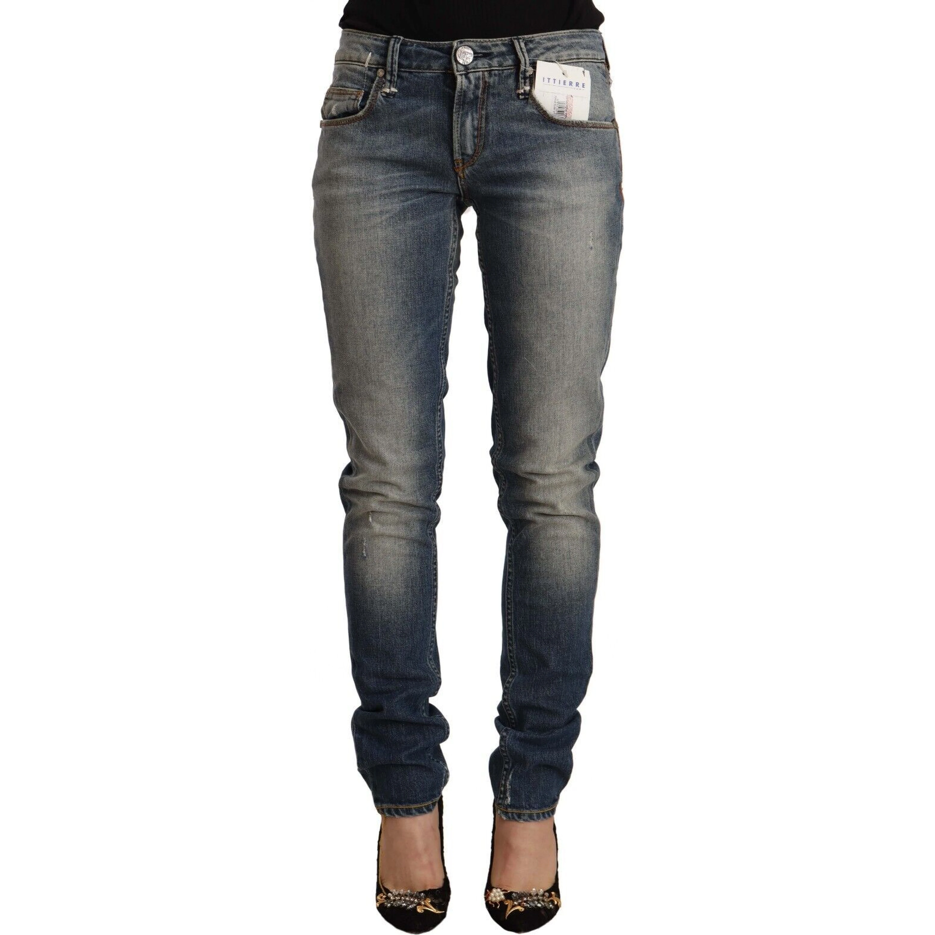 Blue Washed Cotton Mid Waist Skinny Denim Jeans