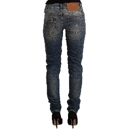 Blue Washed Cotton Mid Waist Skinny Denim Jeans