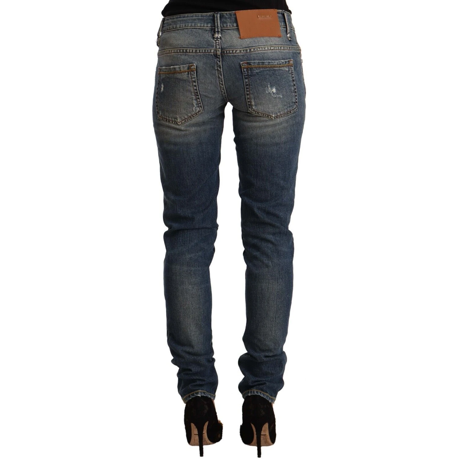 Blue Washed Cotton Mid Waist Skinny Denim Jeans