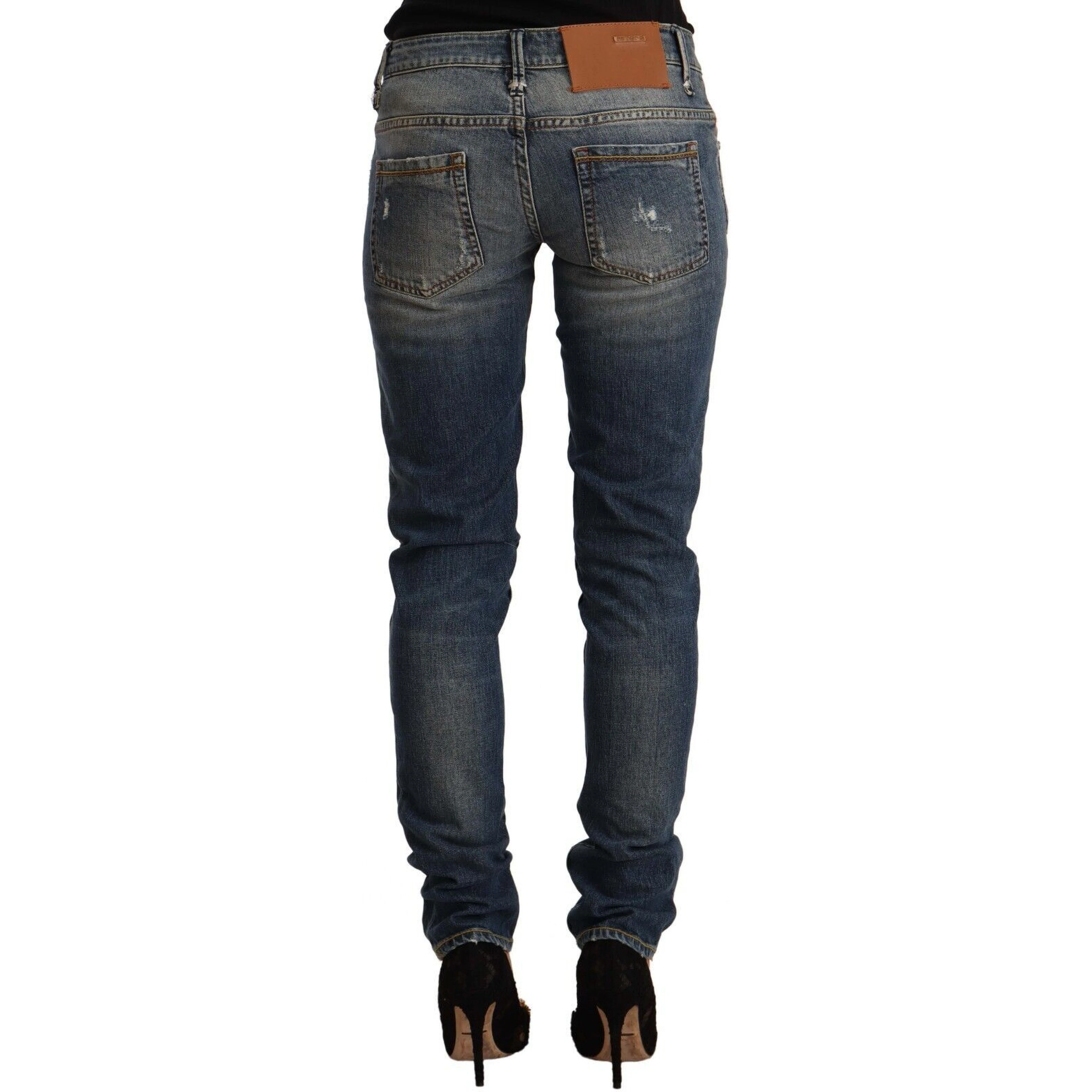 Blue Washed Cotton Mid Waist Skinny Denim Jeans