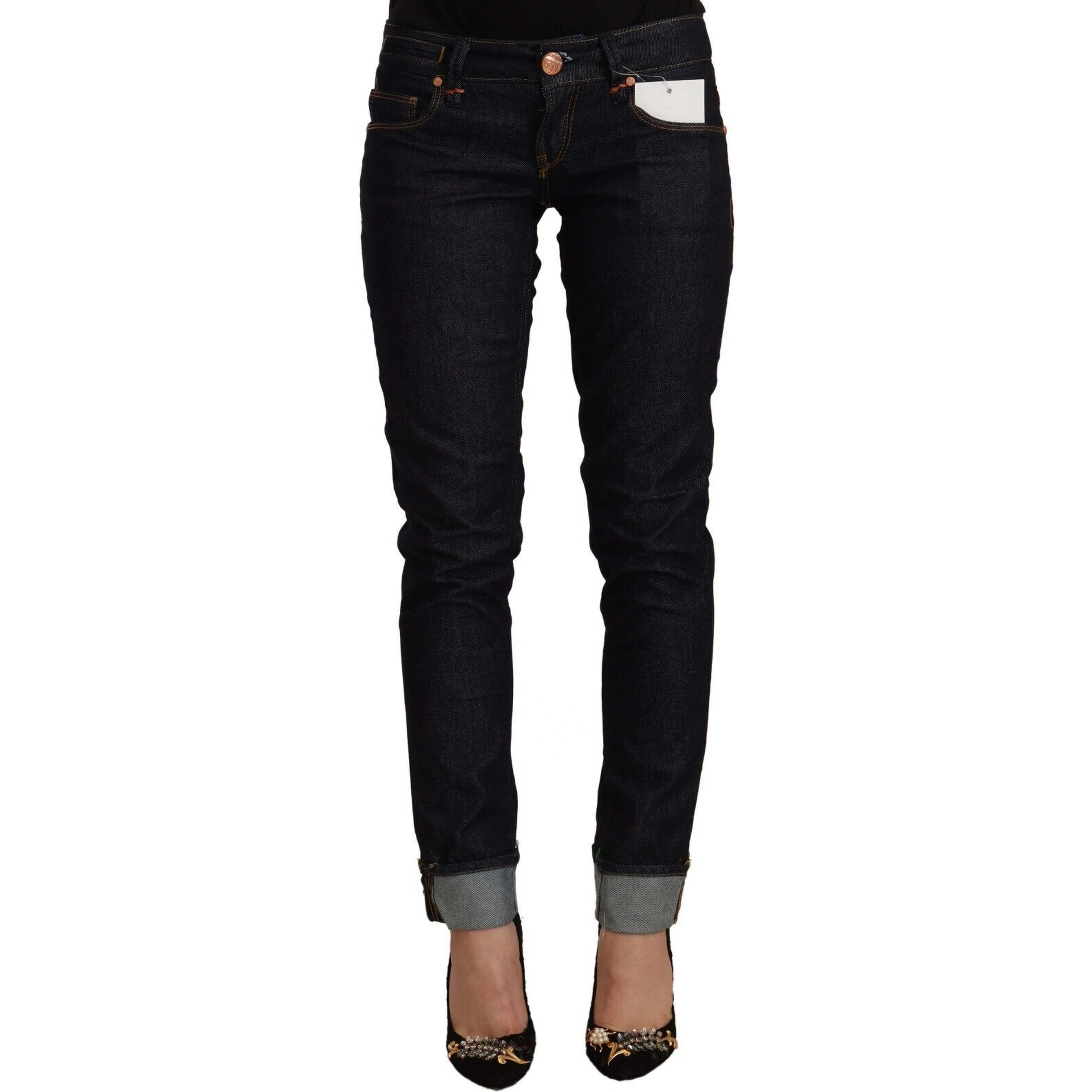 Black Cotton Low Waist Slim Fit Denim Jeans