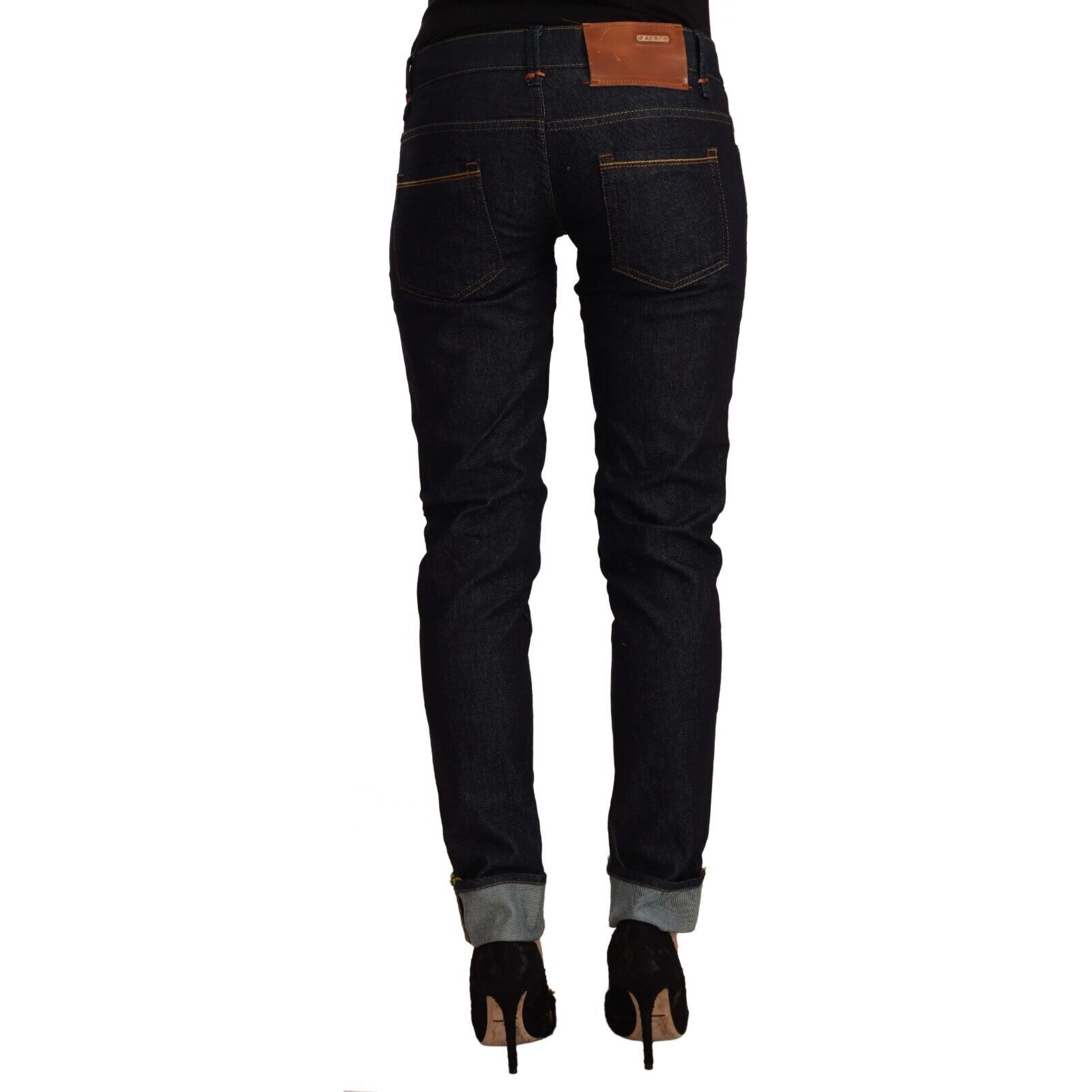 Black Cotton Low Waist Slim Fit Denim Jeans