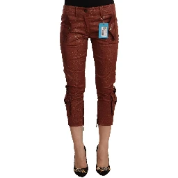 Brown Lurex Mid Waist Cotton Cropped Capri Pants