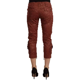 Brown Lurex Mid Waist Cotton Cropped Capri Pants