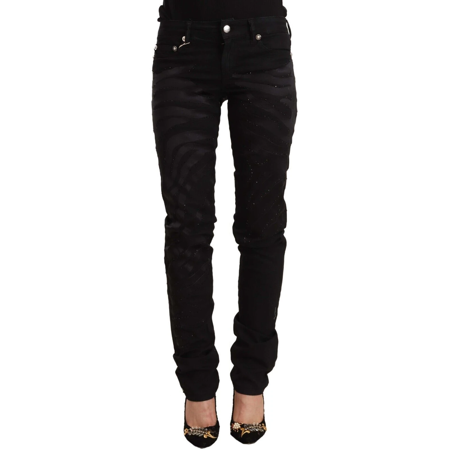 Black Mid Waist Embellished Skinny Jeans