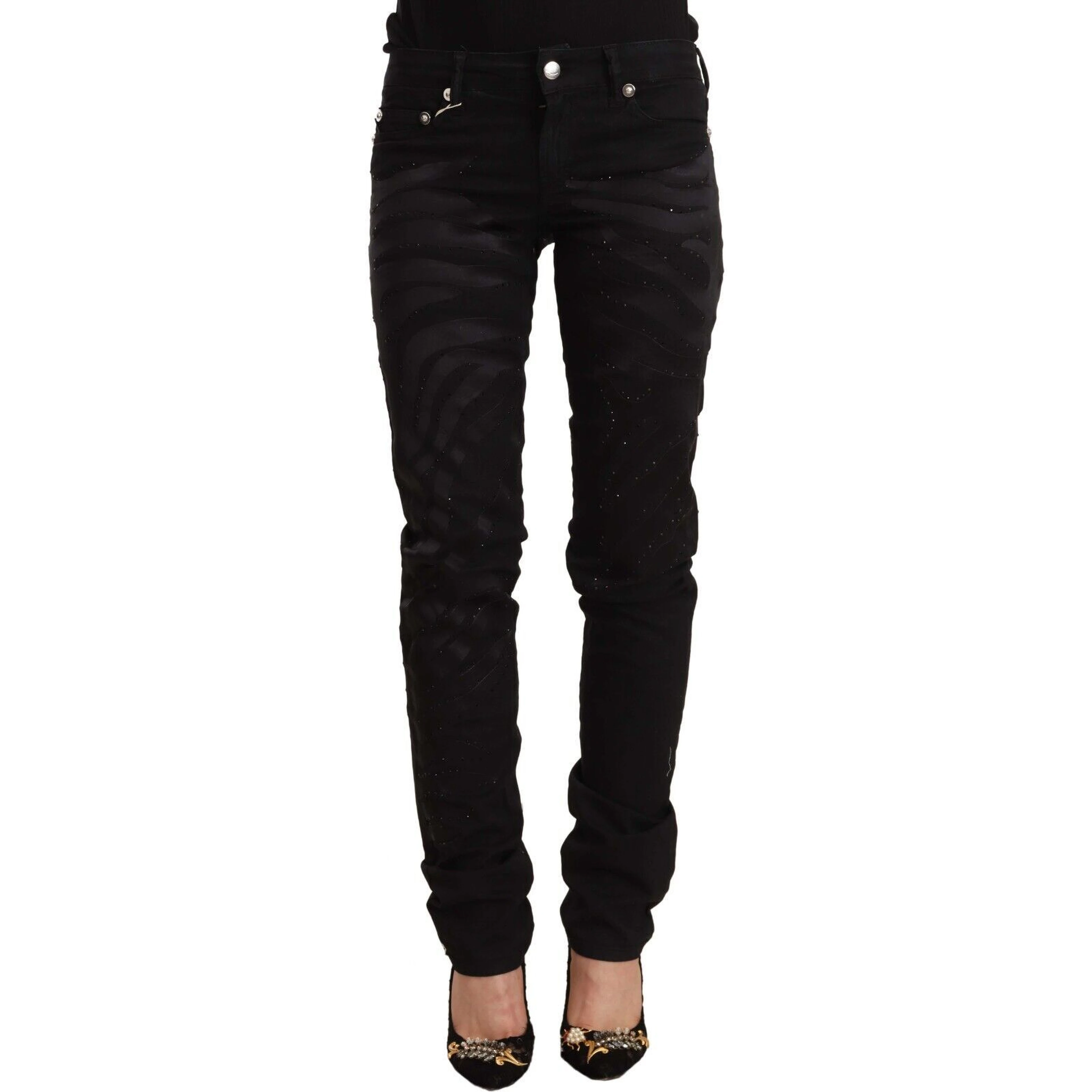 Black Mid Waist Embellished Skinny Jeans