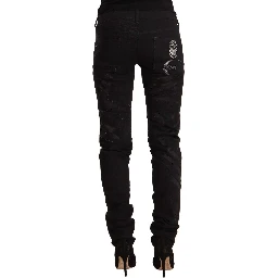 Black Mid Waist Embellished Skinny Jeans