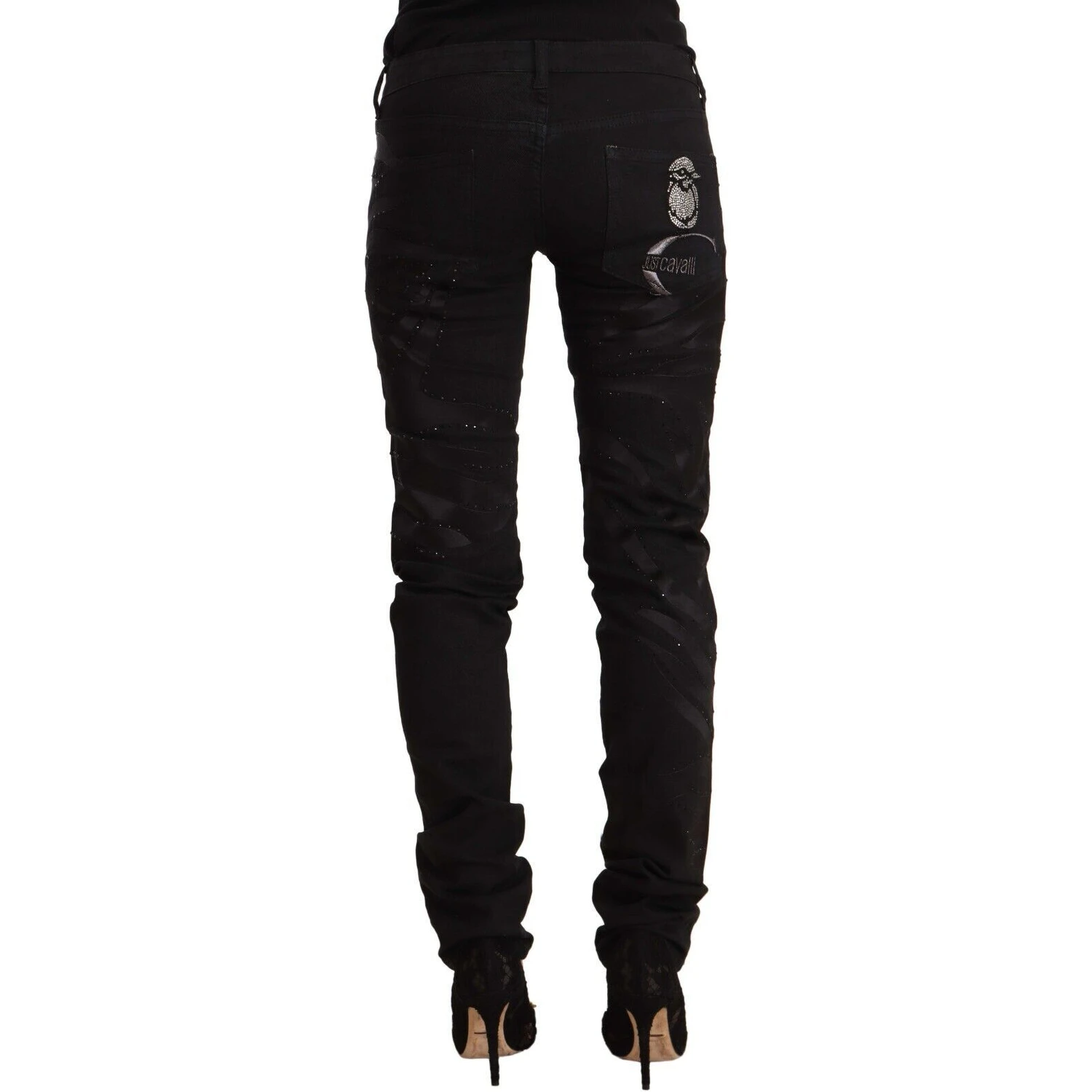 Black Mid Waist Embellished Skinny Jeans