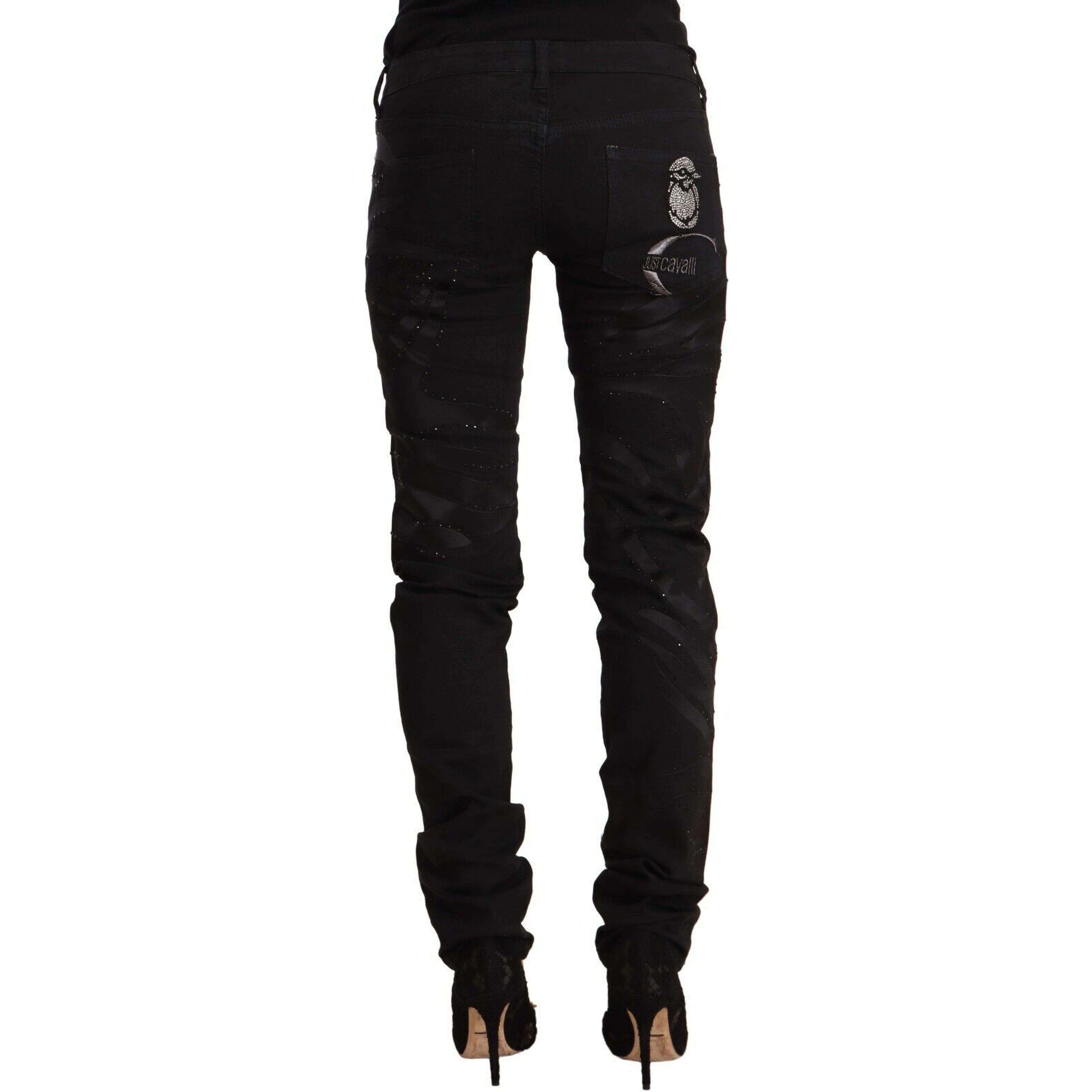 Black Mid Waist Embellished Skinny Jeans