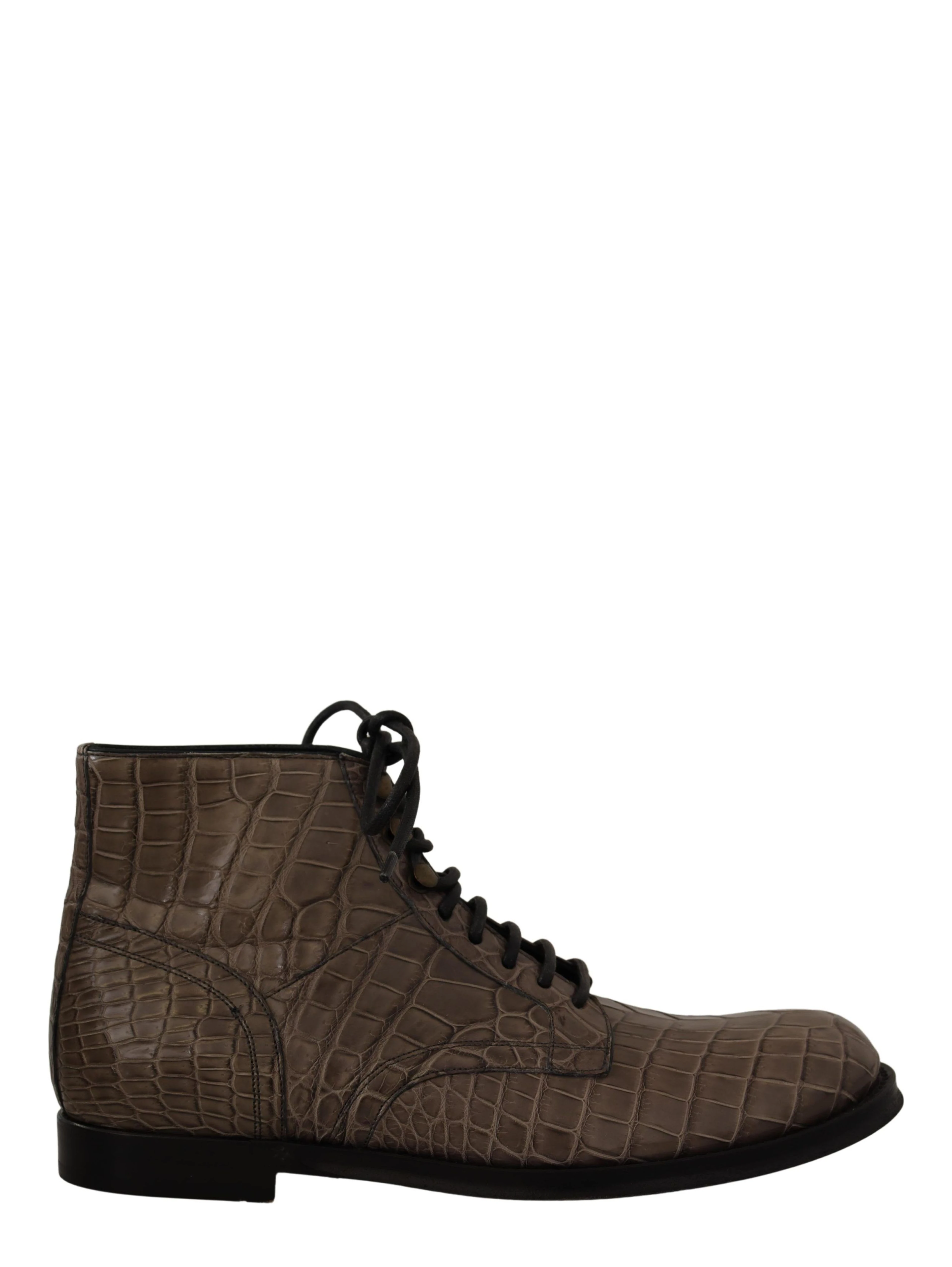 Gray Crocodile Leather Derby Boots
