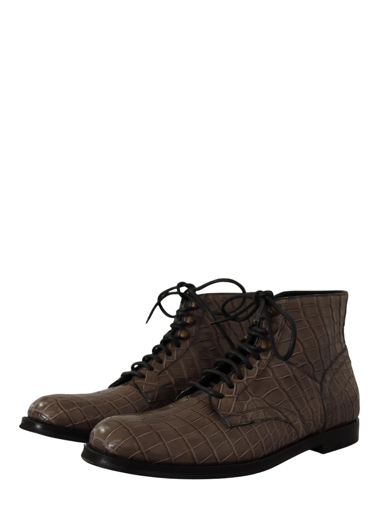 Gray Crocodile Leather Derby Boots alternative